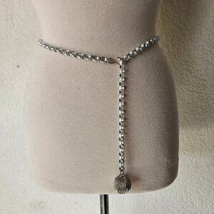 Vintage 70s Silver Tone Disco Ball Chain Link Waist Belt Adjustable Hook S/M/L